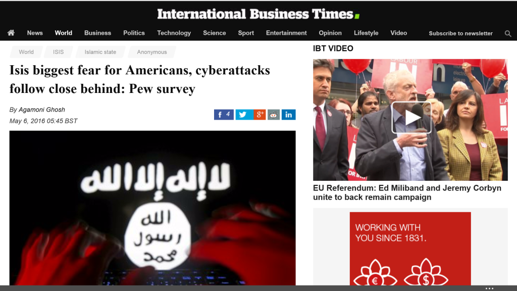Fear of Cyberattacks Second Only to ISIS Fear: Pew Survey