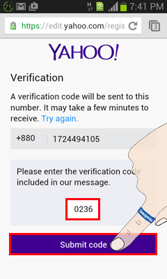 Yahoo mobile verification